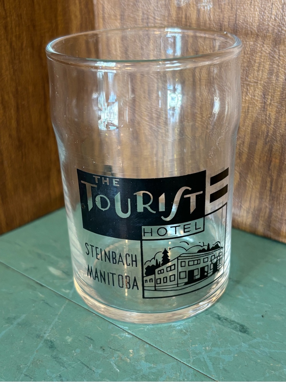 Vintage glass cup from “the tourist” hotel Steinbach Manitoba 1940’s 1950’s